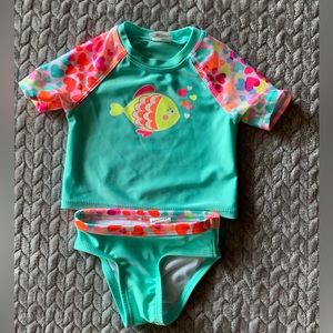 Pastel Green Fish with Hearts 2 Piece Swimsuit from Healthtex in 0-3M